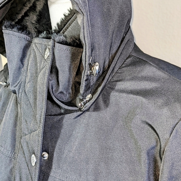 Faux Fur Black Quilted Winter Coat with Detachable Hood NWT - Picture 10 of 11